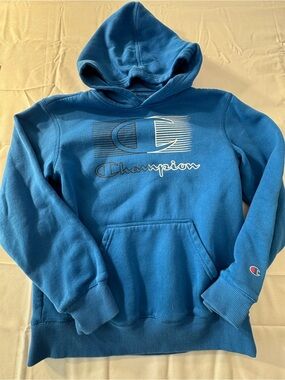 Champion Kids 10/12 Blue Pullover Hoodie with Graphic Logo